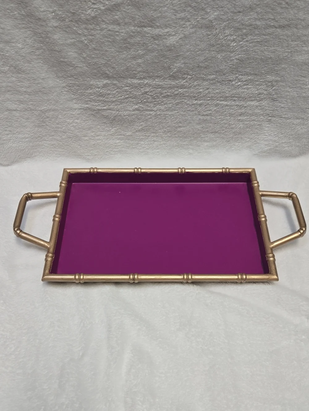 NWT Gold Frame Purple Metal Tray - Decorative Home Bath Accent 16x8.5